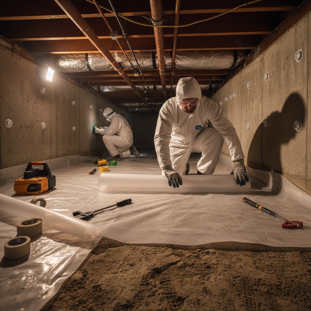 Professional vapor barrier installation in New Hampshire crawl space